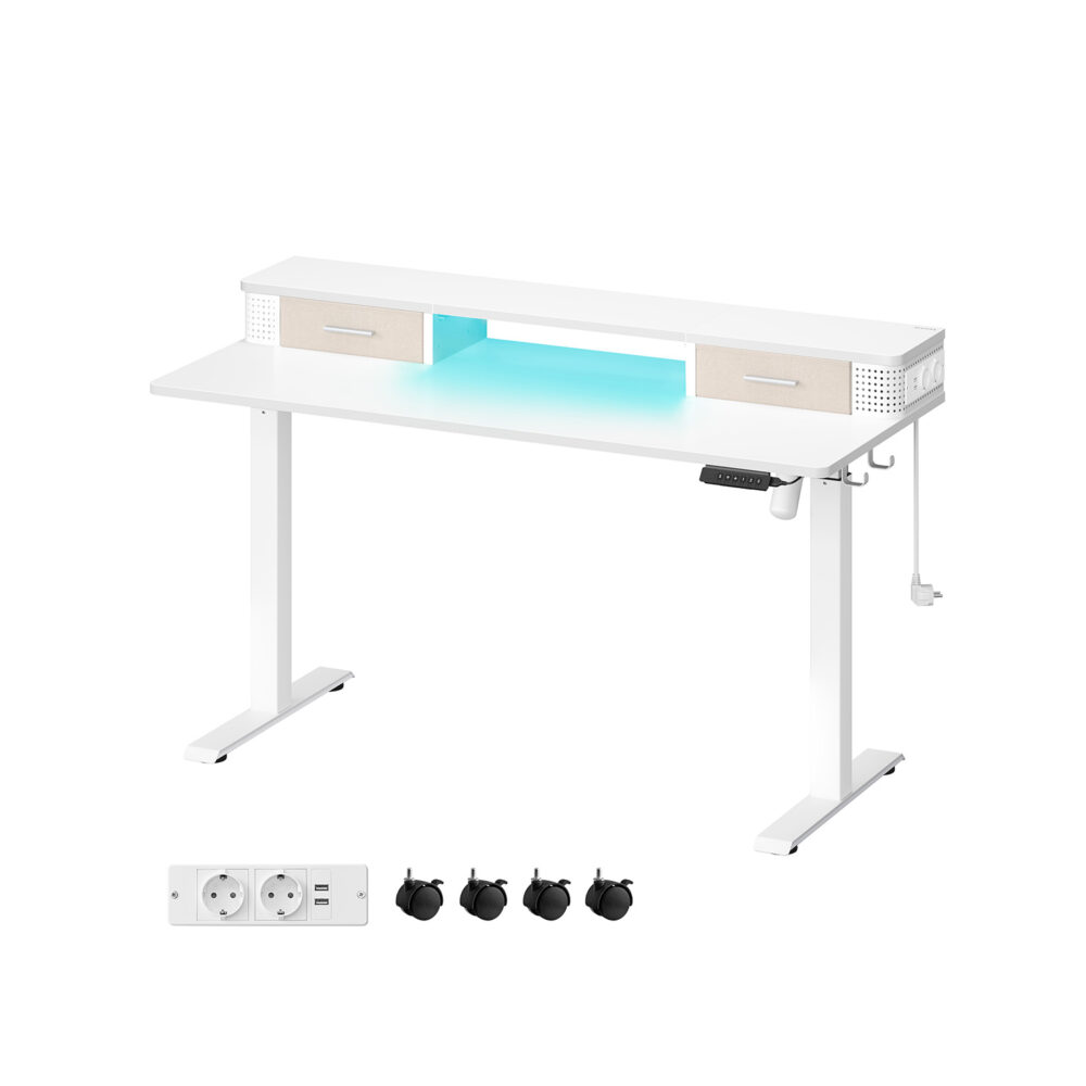 Reguliuojamo aukščio elektrinis stalas | 60 x 140 x (72-120) cm | Balta