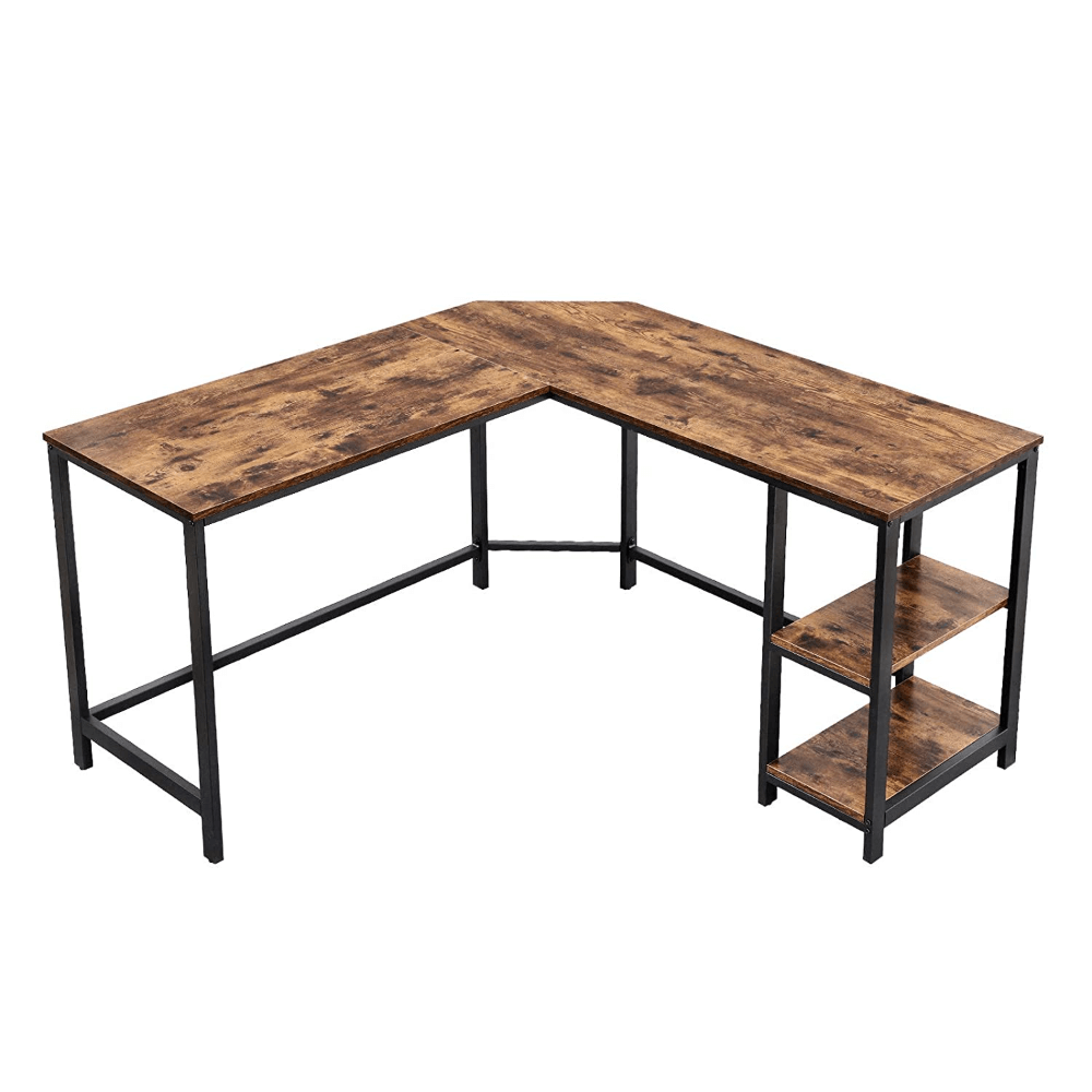 Industrinis kampinis "rustic" rašomasis stalas su lentyna | 139 x 139 cm