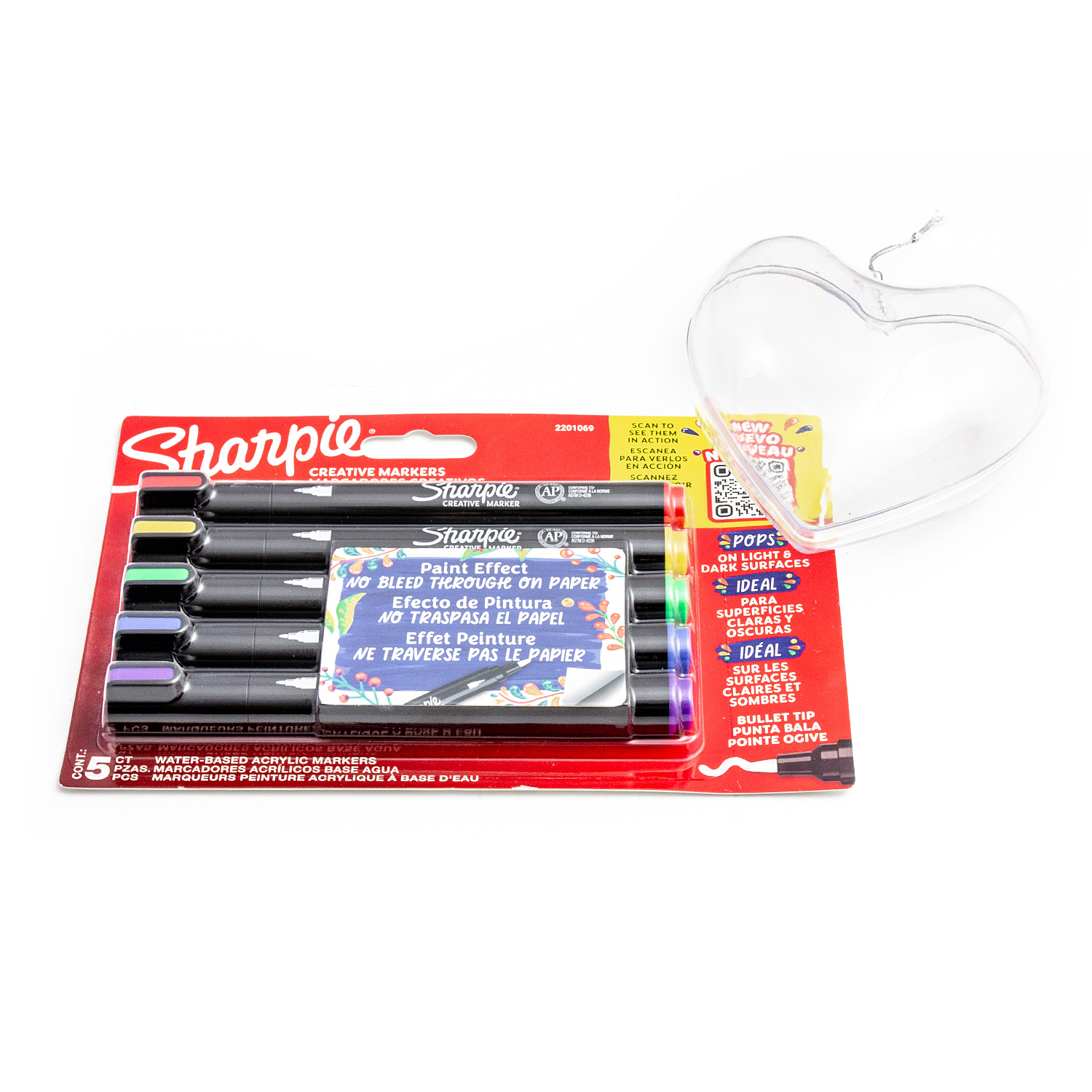 Sharpie akrilinių žymeklių rinkinys 5 spalvų su širdele, skirtas spalvinti