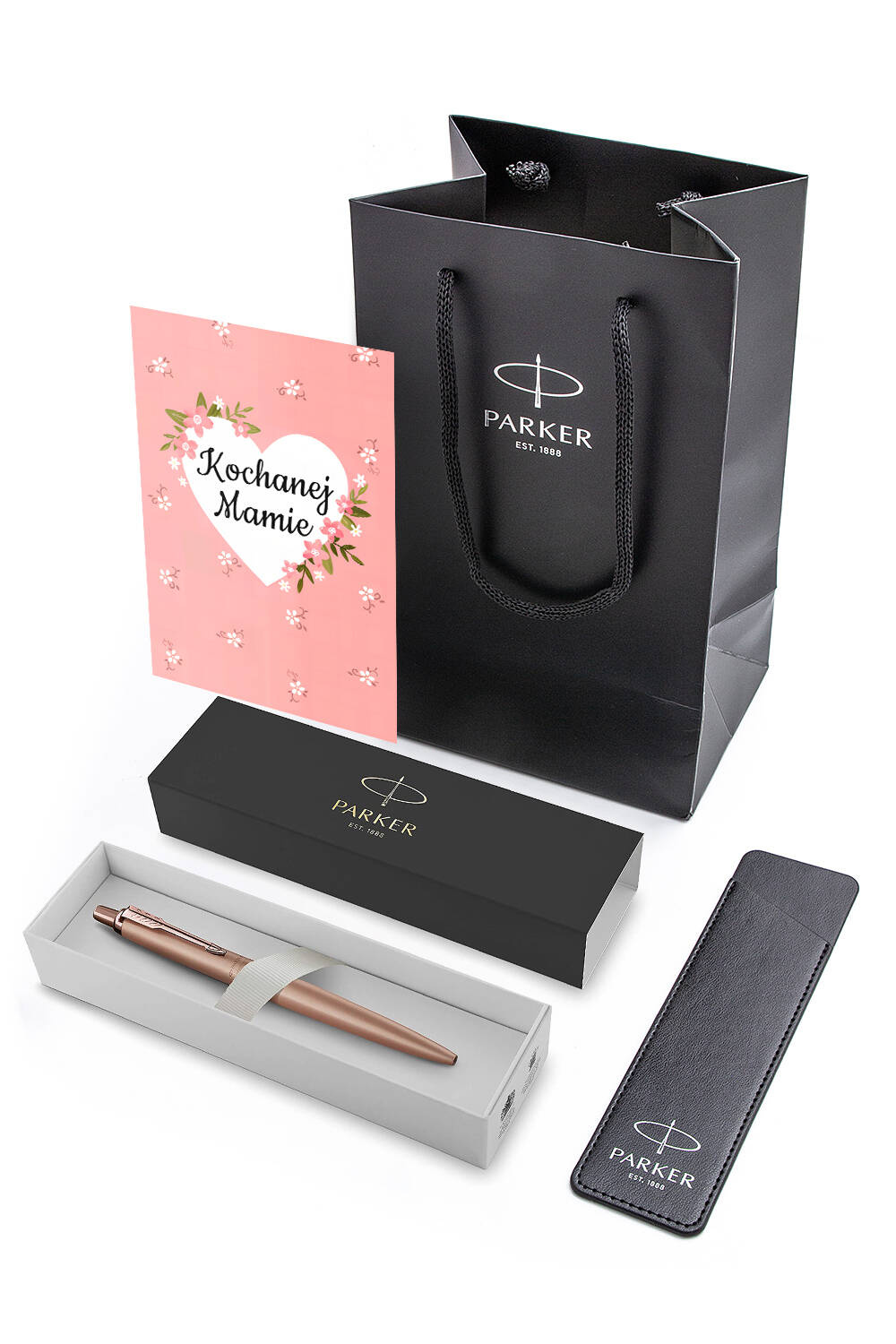 Parker Jotter rožinis tušinukas su dėklu ir dovanų maišeliu kaip dovana mamai