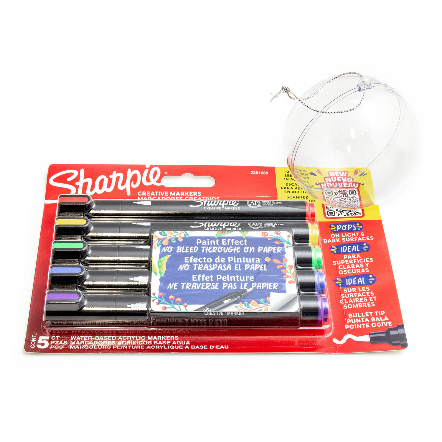 Sharpie kūrybinių akrilinių žymeklių rinkinys, 5 spalvos, su spalvotu žaisliuku