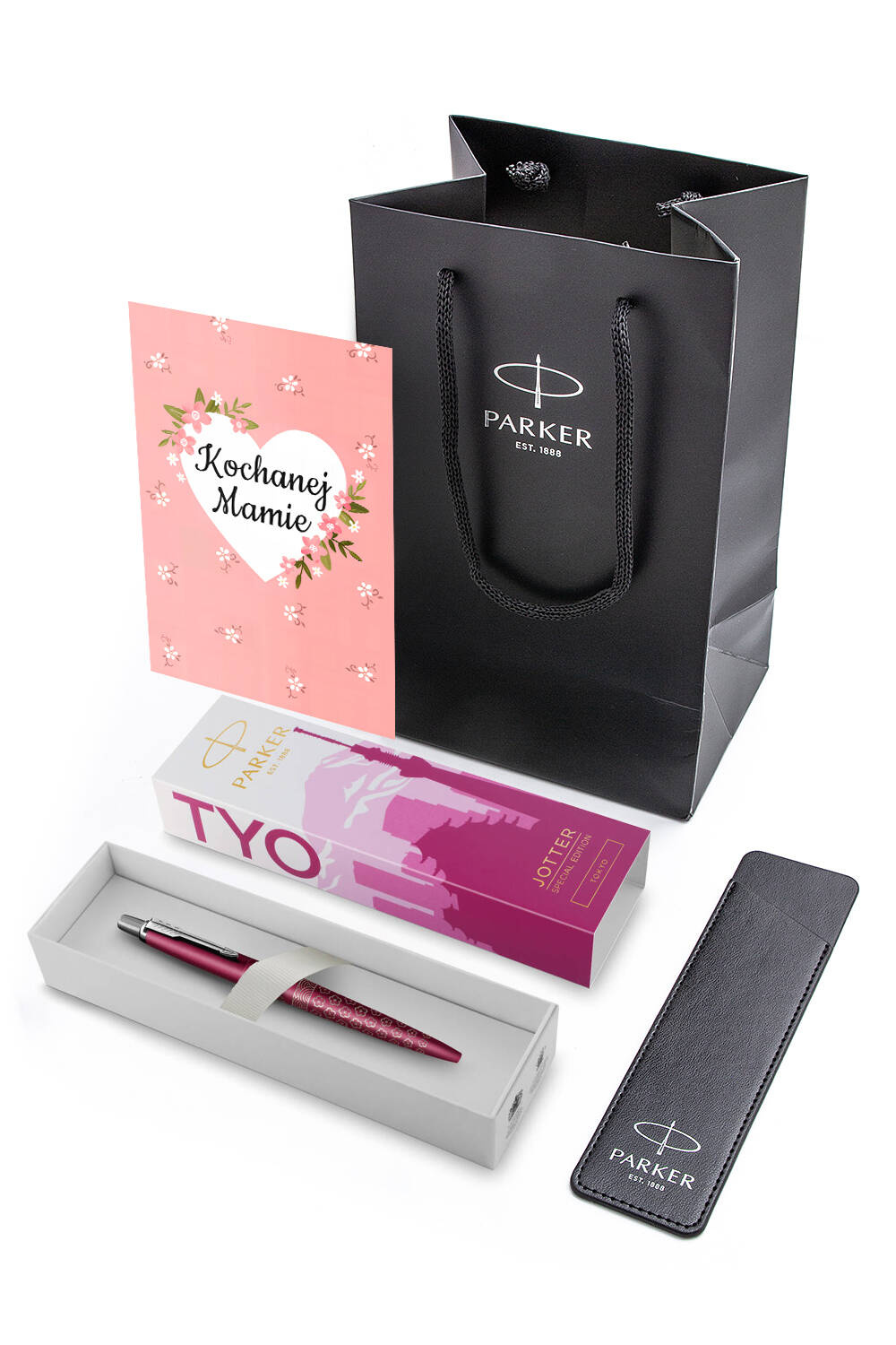 Parker Jotter rožinis tušinukas su dėklu ir dovanų maišeliu kaip dovana mamai