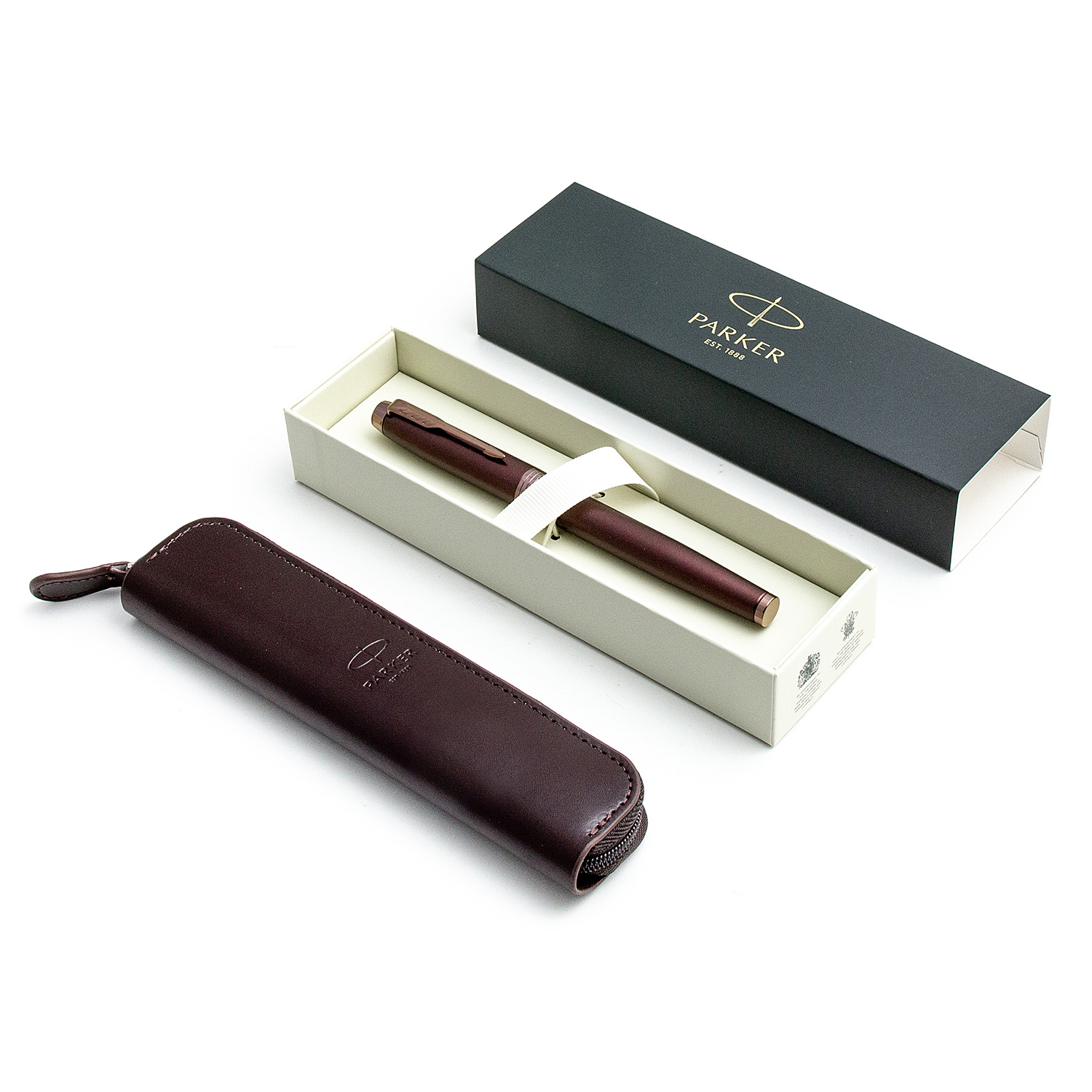 Parker Monochrome Burgundy Tušinuko rinkinys su užsegamu dėklu