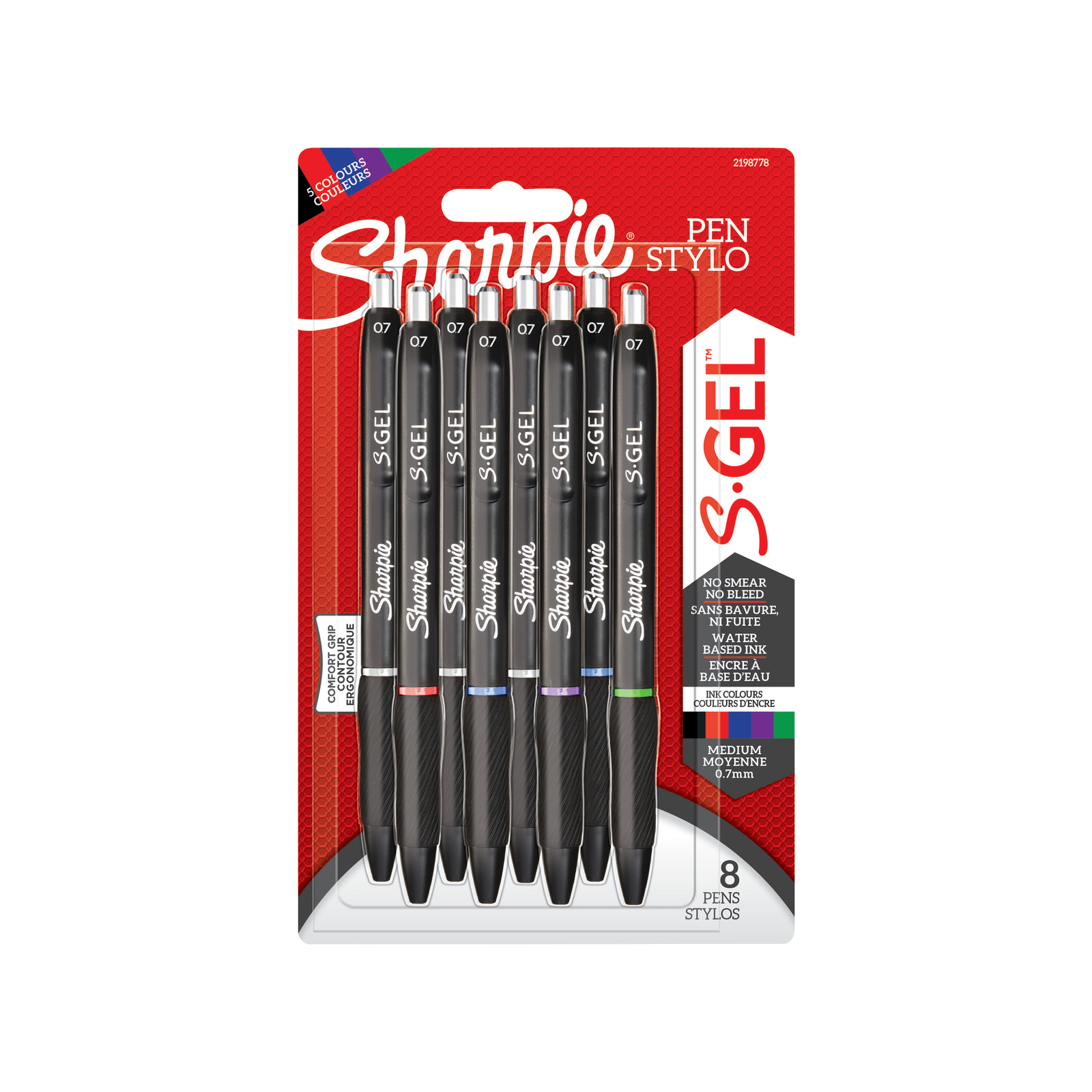 Sharpie S-GEL geliniai rašikliai 8-PACK mėlynos, raudonos, juodos, žalios, violetinės spalvos - 2198778