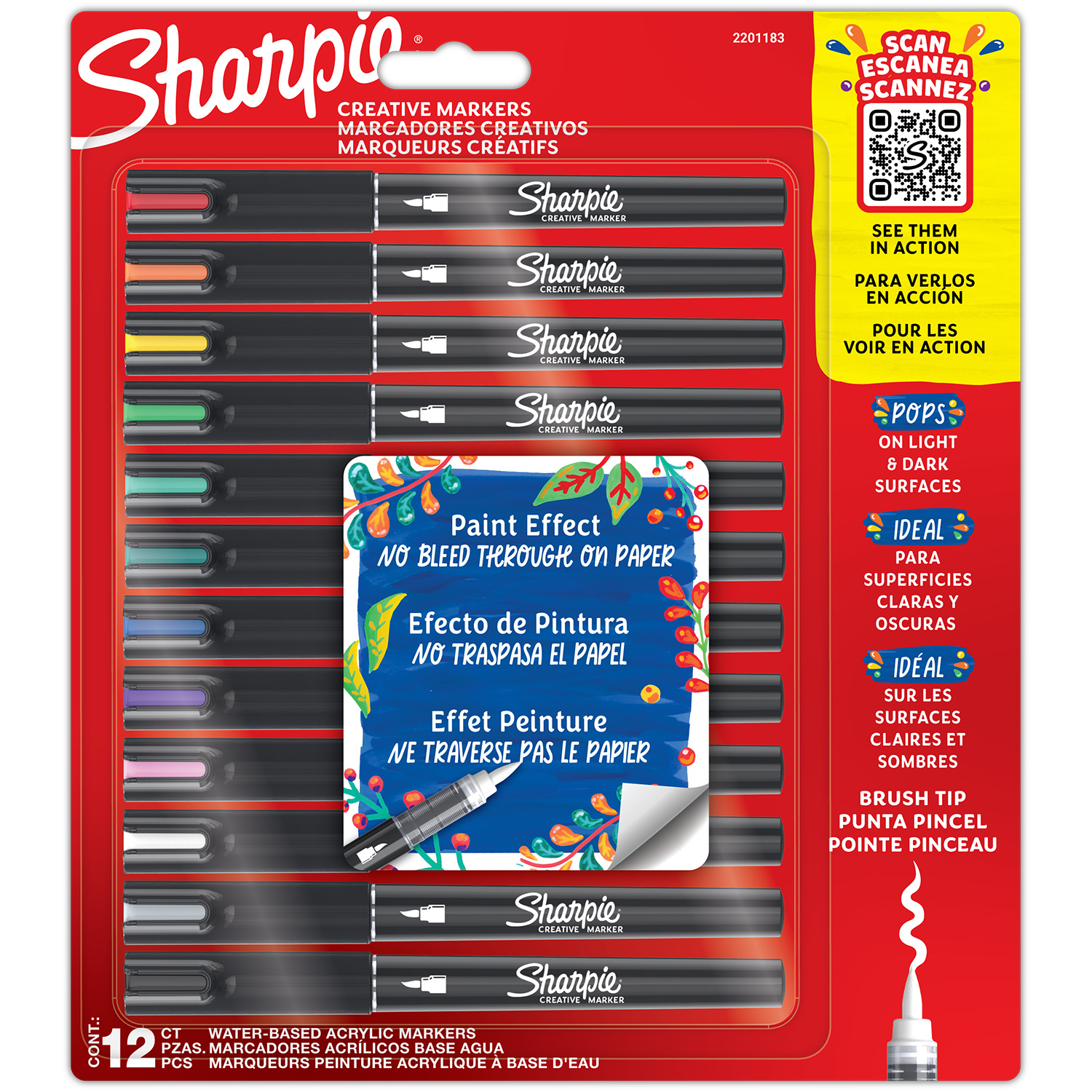 Kūrybiški Sharpie akriliniai žymekliai pagrindinių spalvų (kūginis galiukas) 12 vnt. - 2201183