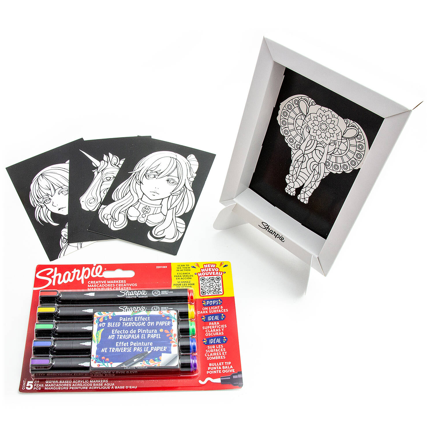 5 spalvų Sharpie akrilo markerių rinkinys su spalvinimo knygele