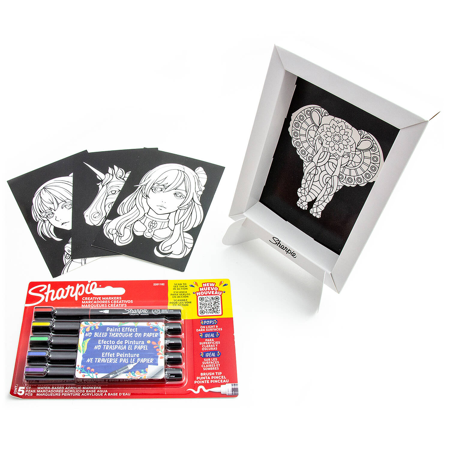 5 spalvų Sharpie Creative akrilo markerių rinkinys su spalvinimo knygele