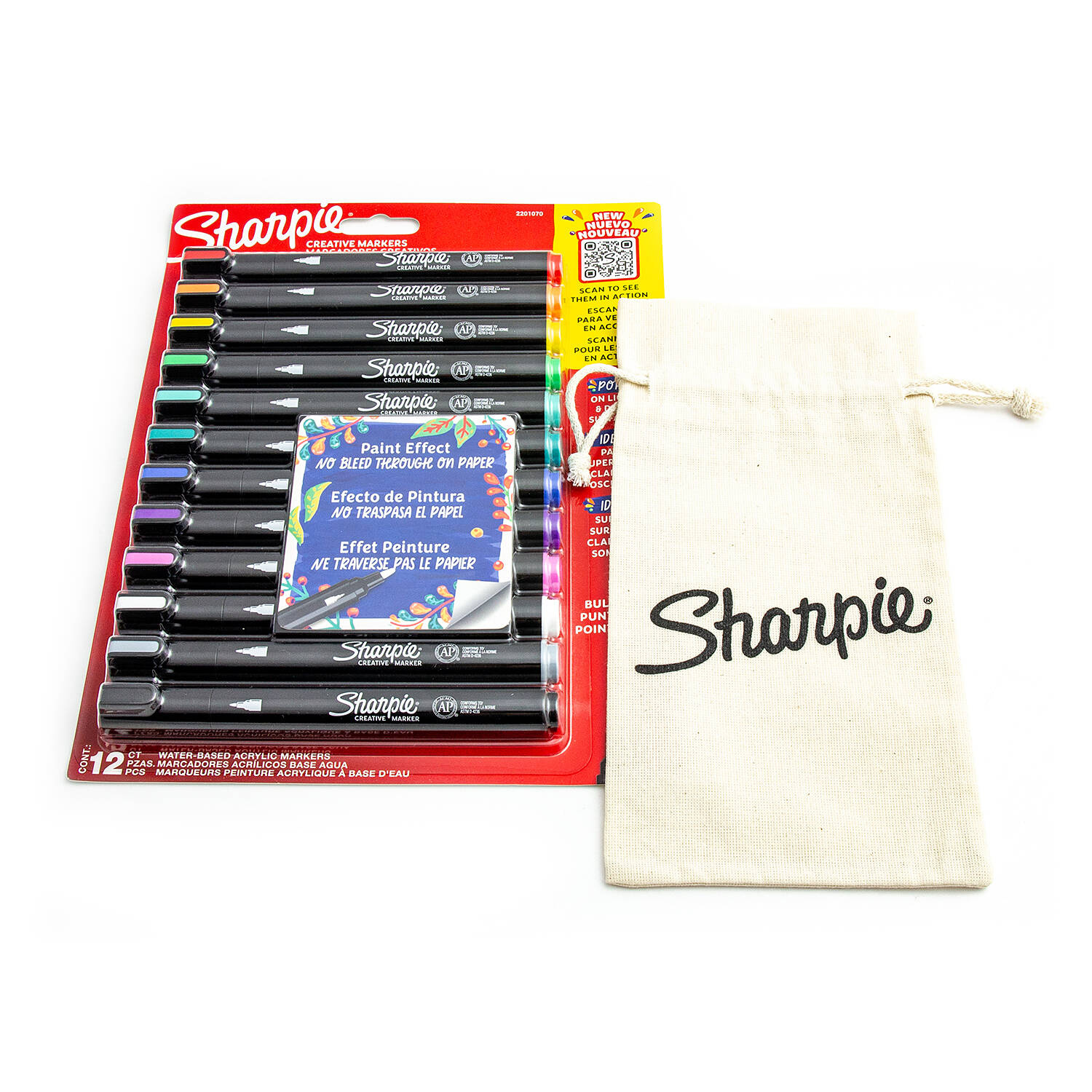 12 spalvų Sharpie Creative akrilo markerių rinkinys su dažymo maišeliu