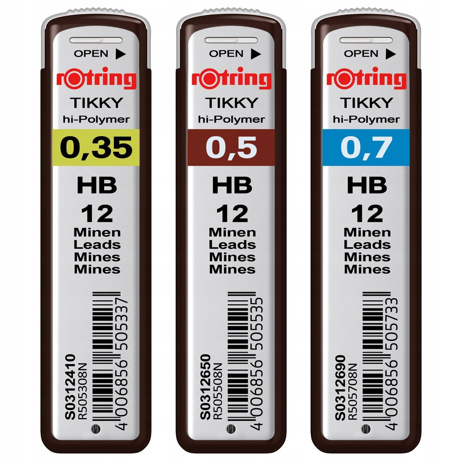 Rotring Grafitai 0,35 mm / 0,5 mm / 0,7 mm 3 pak