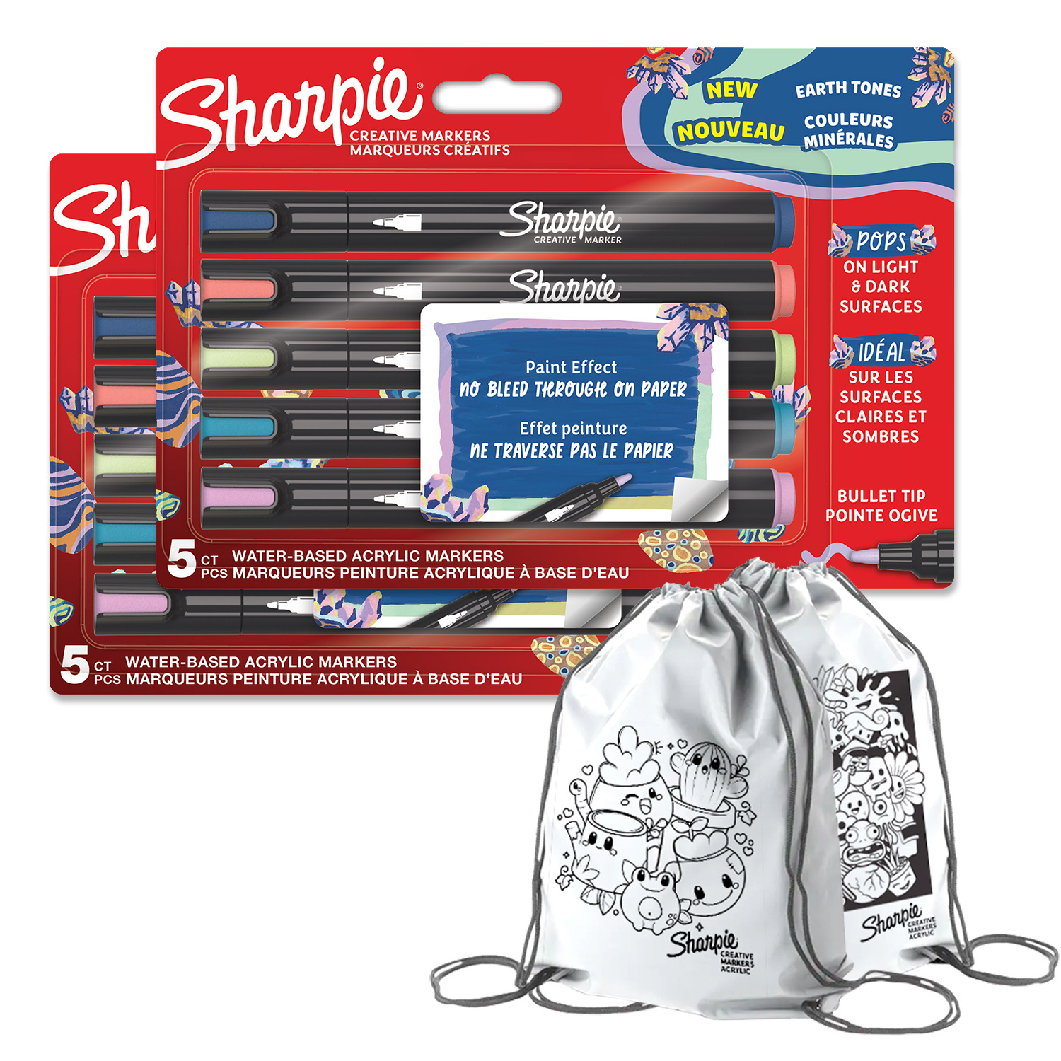 Sharpie akrilinių žymeklių rinkinys 10 vienetų Earth Colours su dažų maišeliu