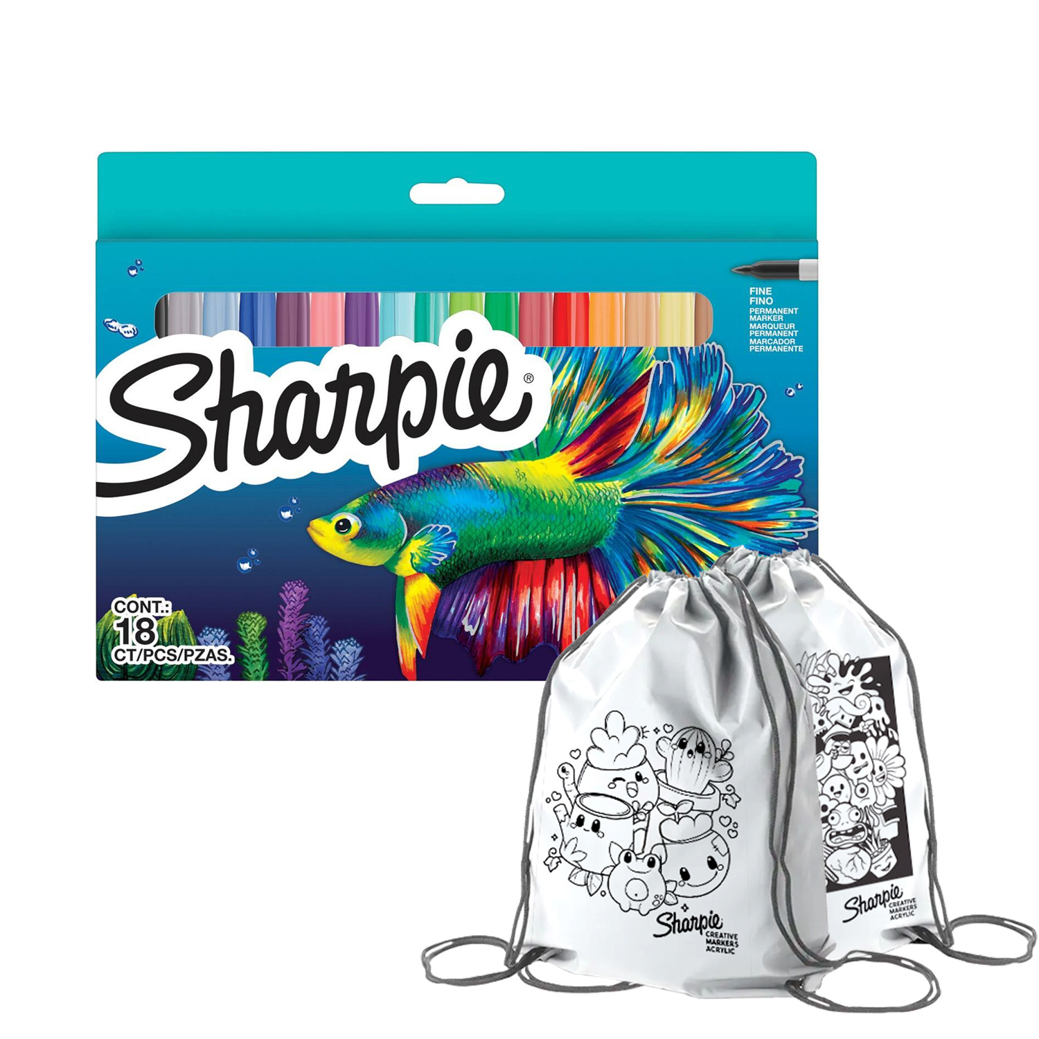 Sharpie Fine 18 spalvų rinkinys su dažų maišeliu