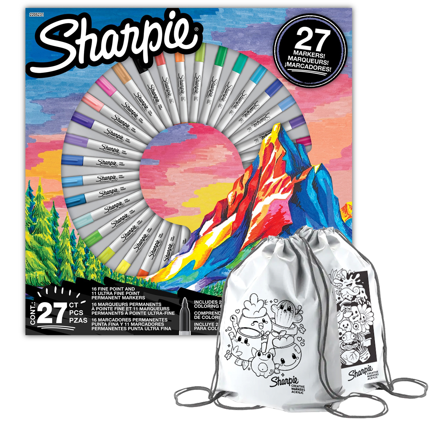Sharpie Fine Top 27 dalių rinkinys su dažų maišeliu