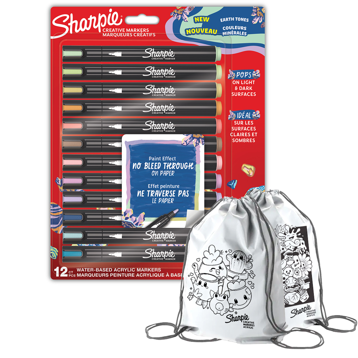 Sharpie akrilinių žymeklių rinkinys 12 vienetų Earth Colours su dažų maišeliu