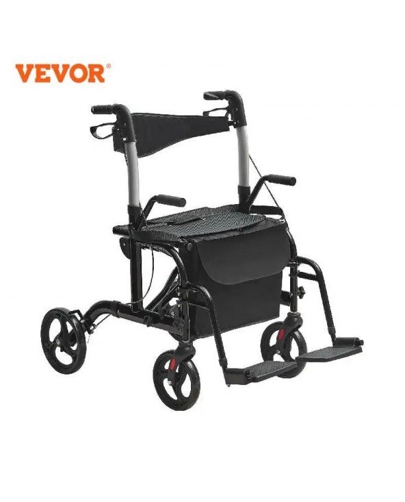 „2 viename“ „Rollator Walker“ ir transportavimo kėdė senjorams, sulankstoma „Rolling Walker“ invalido vežimėlio kombinacija