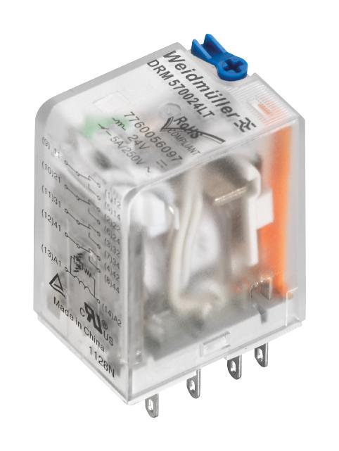 Relė 24VDC, 5A, 4CO, su indikacija+TEST, Weidmuller