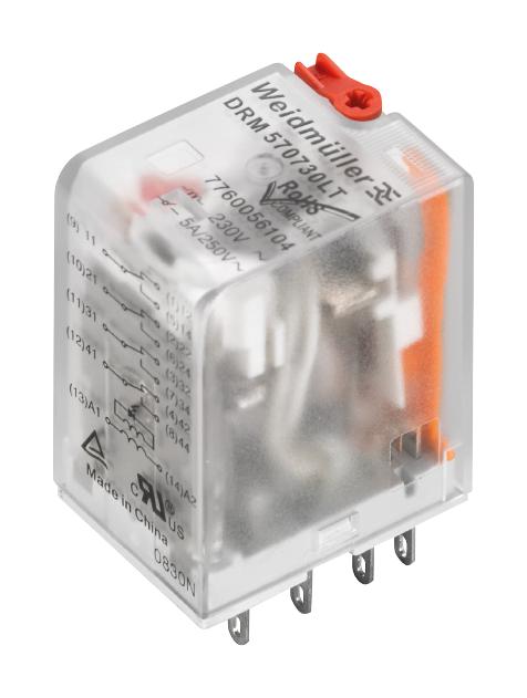 Relė 230VAC, 5A, 4CO, su indikacija+TEST, Weidmuller
