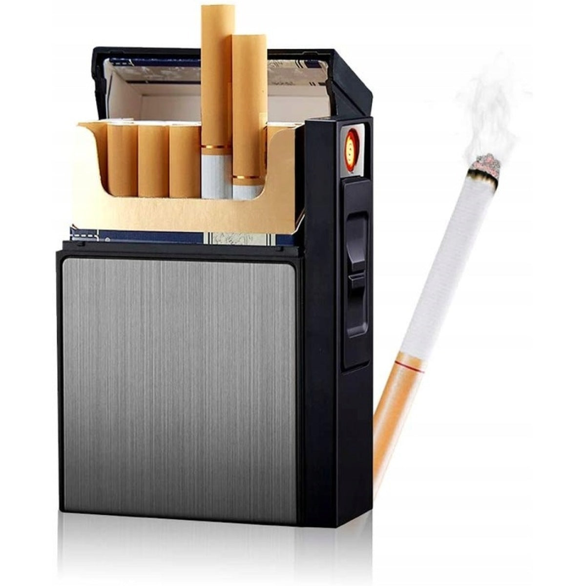 Cigarečių dėžutė su elektriniu žiebtuvėliu 2in1 – talpina 20 cigarečių