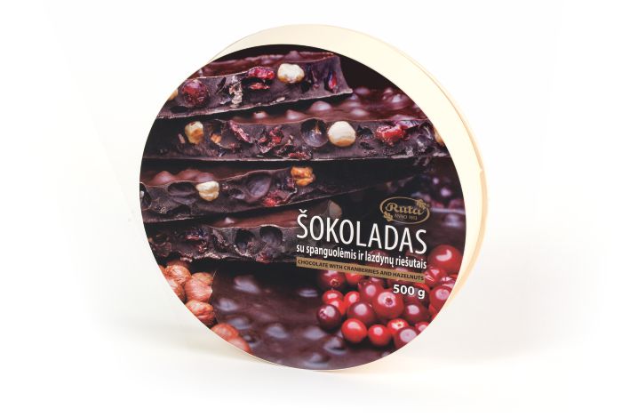 Šokoladas su spanguolėmis ir lazdynų riešutais, 500 g