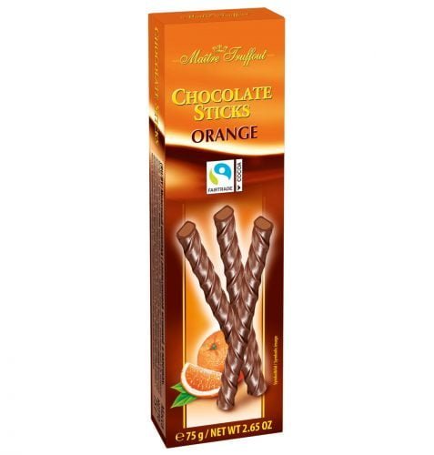 Šokoladinės lazdelės su apelsinų skonio įdaru MAITRE TRUFFOUT ORANGE, 75 g