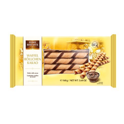 Vafliniai vamzdeliai kakavos skonio FEINY BISCUITS, 160 g