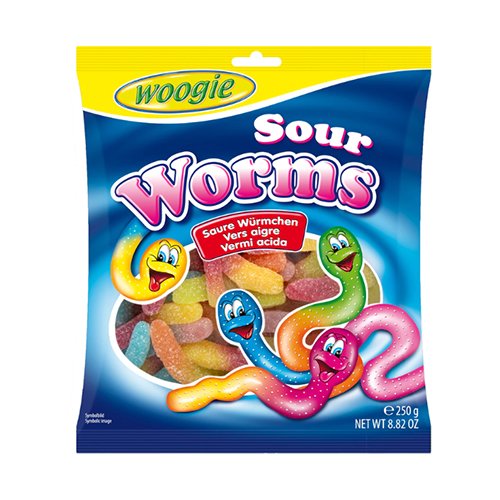 Rūgštūs guminukai WOOGIE SOUR WORMS, 250 g