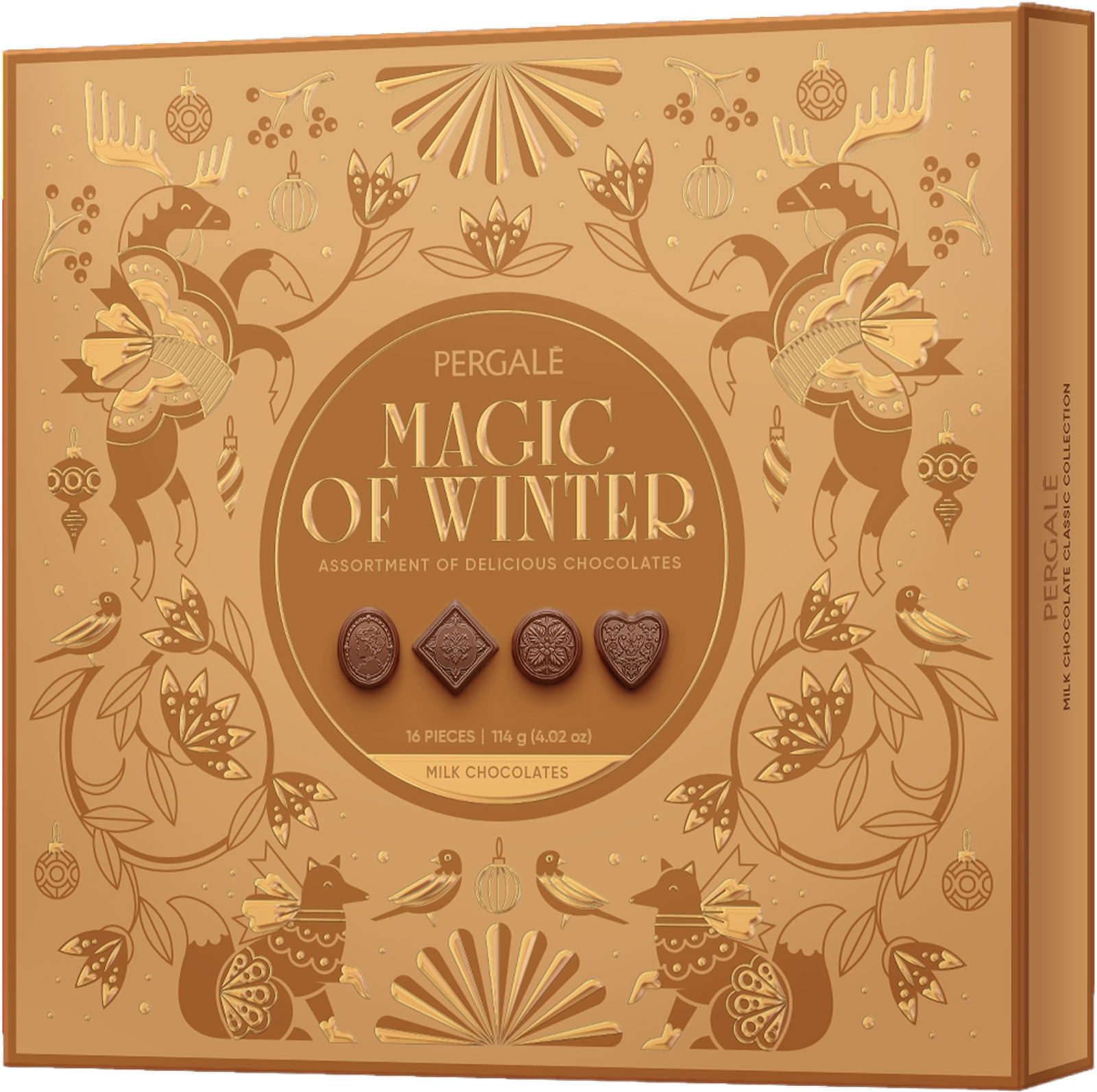 Šokoladinių saldainių rinkinys PERGALĖ MAGIC OF WINTER su pienišku šokoladu, 114g