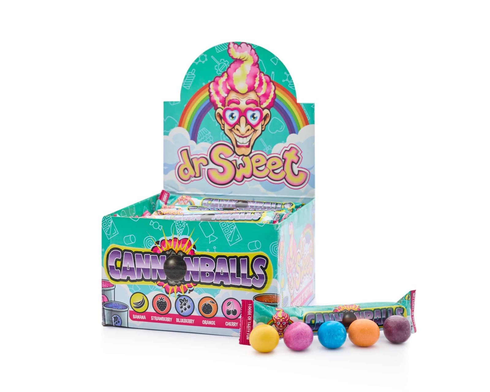 Saldūs kramtomi saldainiai DR. SWEET Cannon Balls, 40g