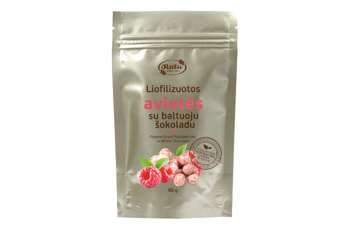 Dražė „Liofilizuotos avietės su baltuoju šokoladu” 80 g