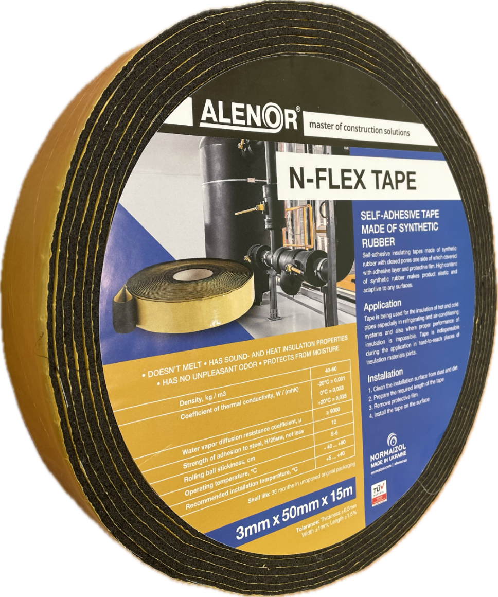 Lipni sintetinio kaučiuko juosta Alenor N-Flex EPDM Rubber 3x50mm, 15m