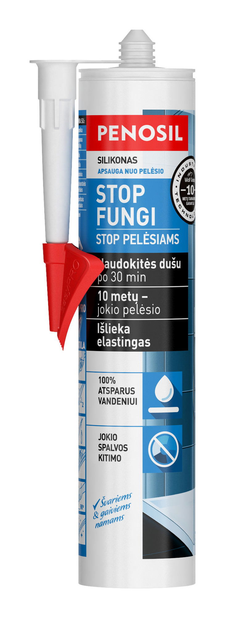 Priešpelėsinis silikoninis hermetikas PENOSIL STOP FUNGI, baltos sp., 310 ml