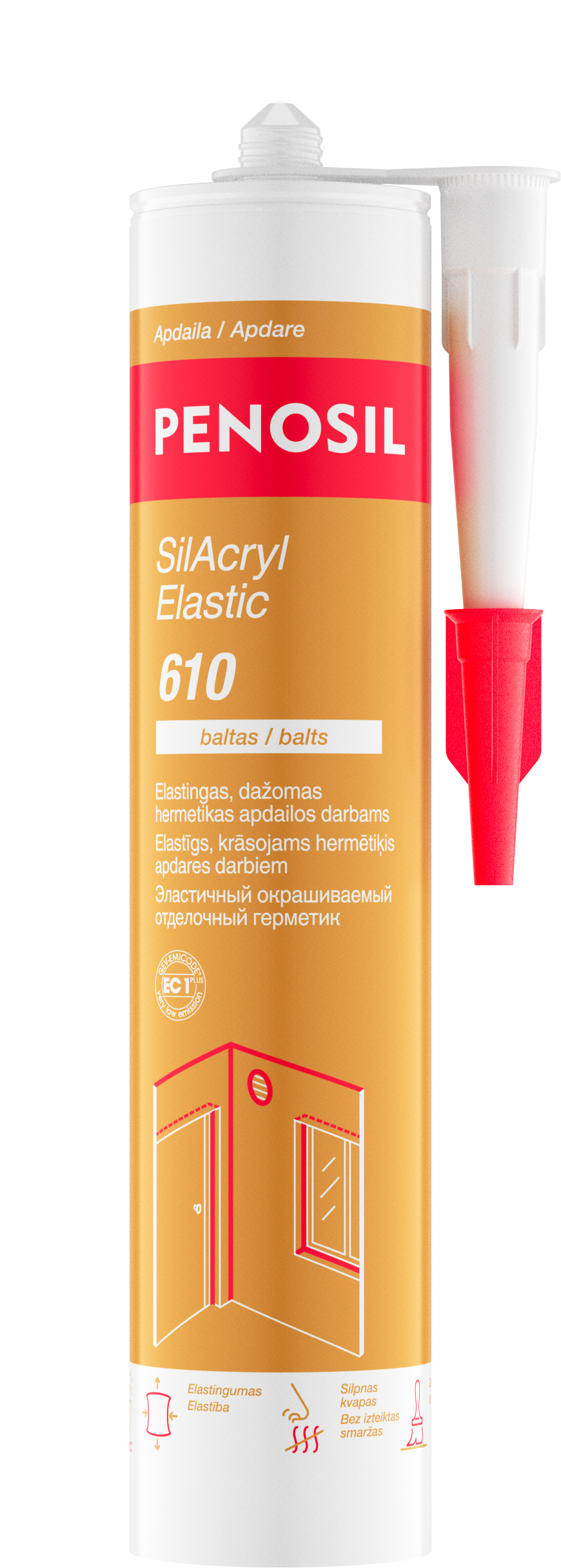 Silikonizuotas akrilinis hermetikas PENOSIL SilAcryl Elastic 610, 300 ml