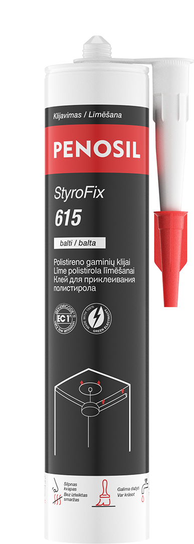 Polistireno gaminių klijai PENOSIL STYROFIX 615, baltos sp., 280 ml