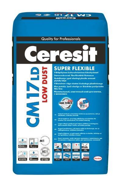 Plytelių klijai CERESIT CM17 LOW DUST, ypač elastingi, 25 kg