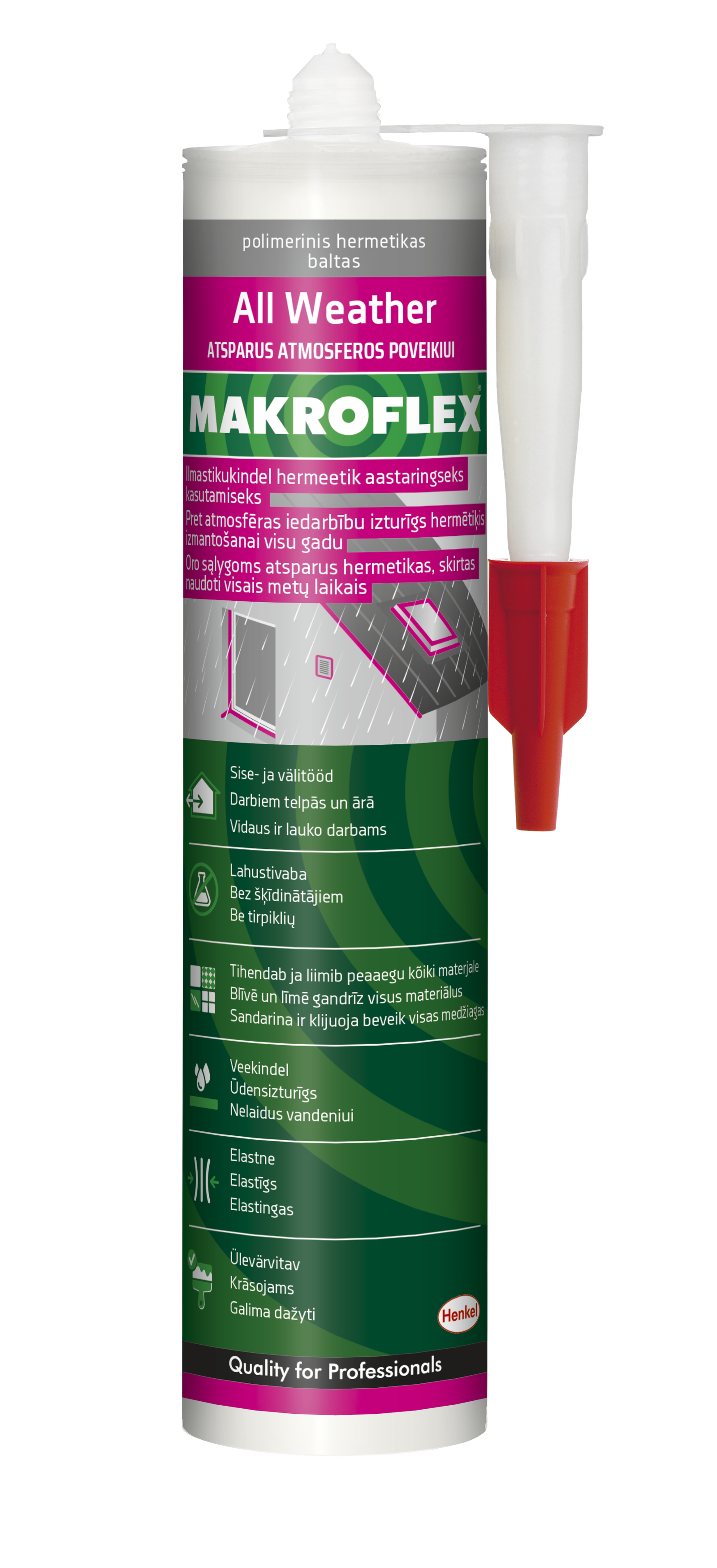 Silikoninis hermetikas MAKROFLEX ALL WEATHER, baltos sp., 280 ml