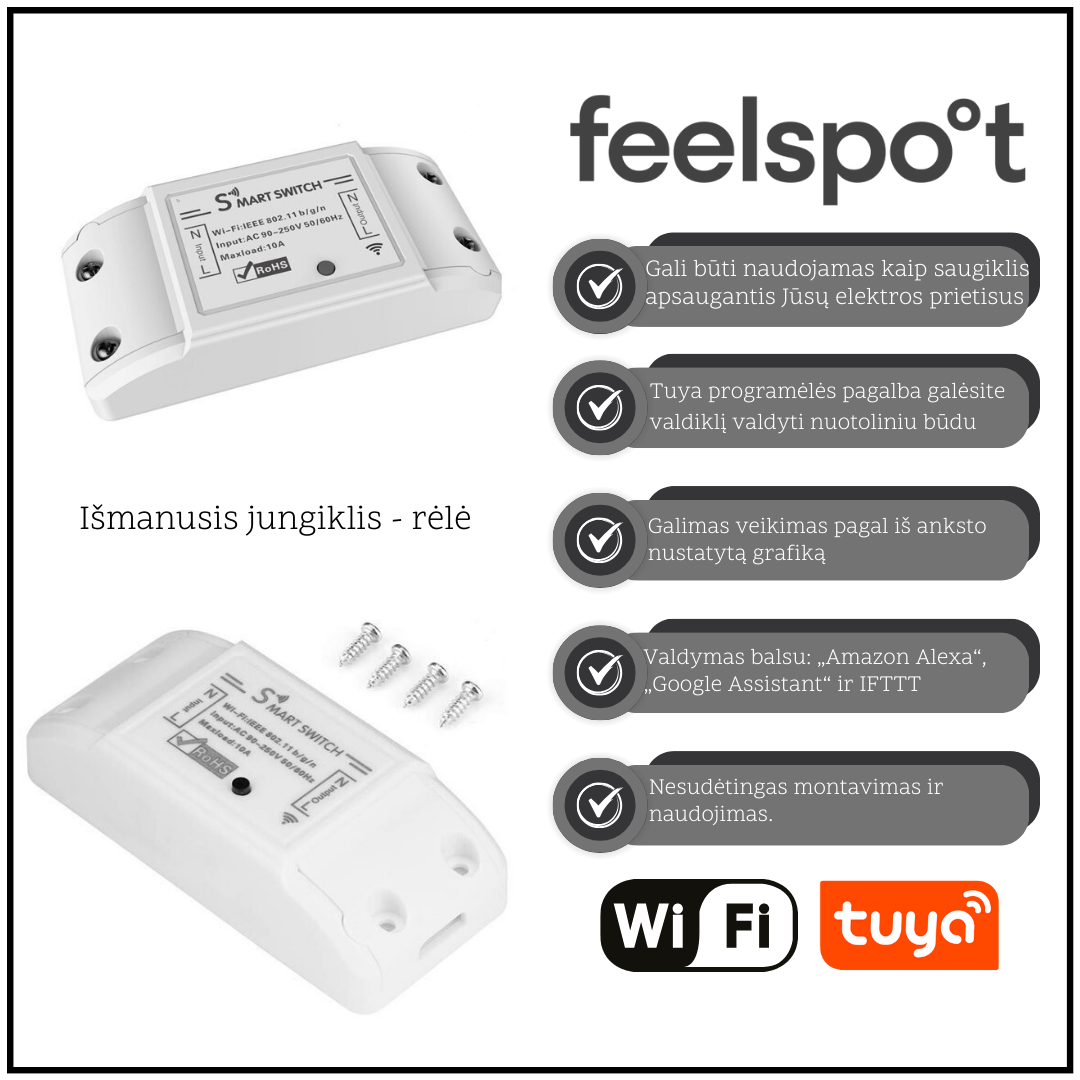 Išmanusis jungiklis - rėlė Feelspot  FS-WB01W Wi-fi, Tuya