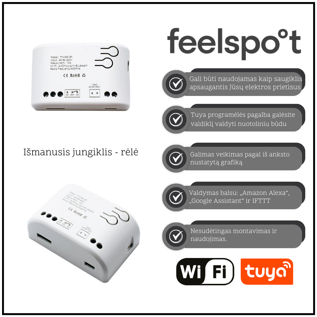 Išmanusis jungiklis - rėlė Feelspot FS-SRS02W RF, Wi-fi