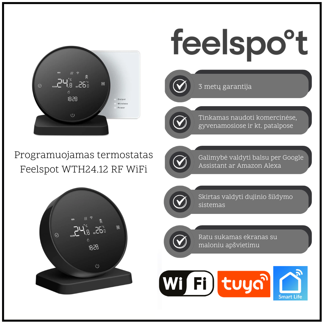 Termostatas Feelspot WTH24.12 RF WiFi, juodas