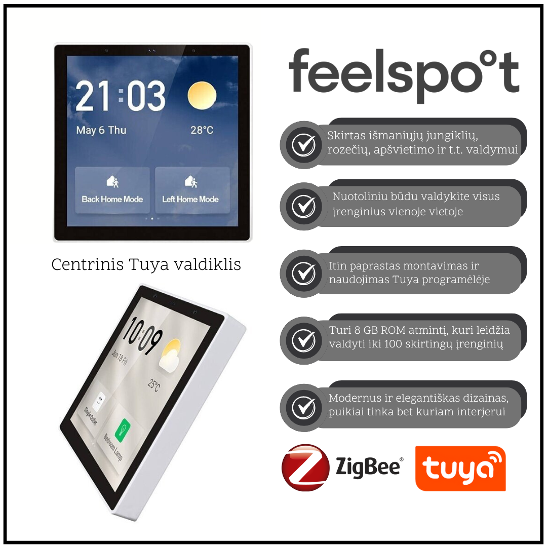 Centrinis Tuya valdiklis Feelspot T6E Wifi, Zigbee, Bluetooth