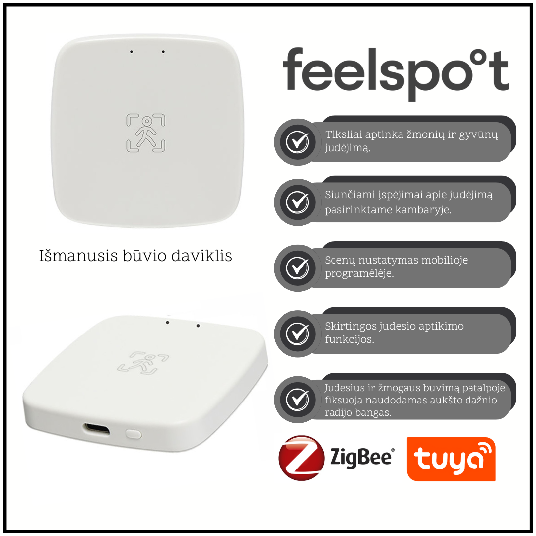 Išmanusis būvio daviklis Feelspot FS-HP01Z Zigbee, Tuya (sieninis)