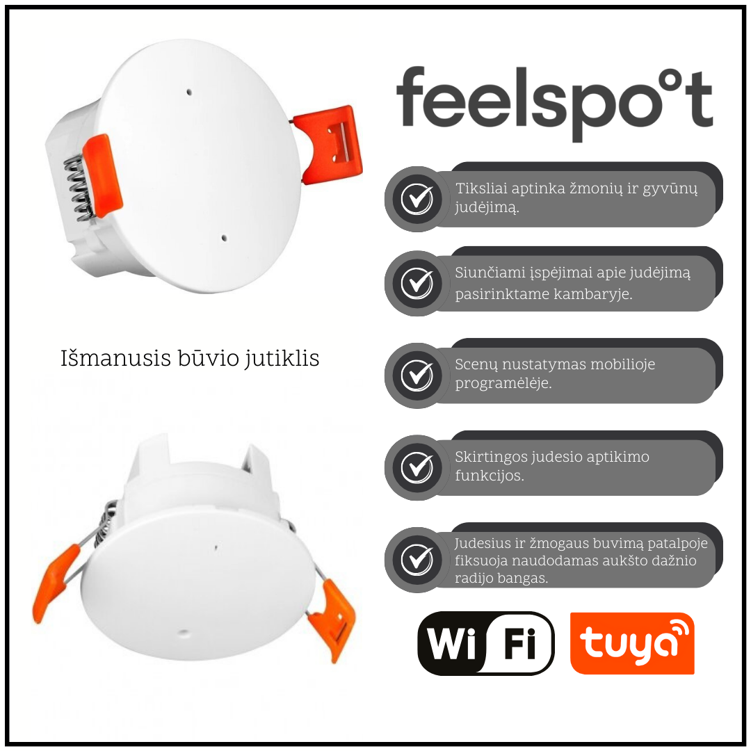 Išmanusis būvio jutiklis Feelspot FS-HPS02W WiFi, Tuya (lubinis)