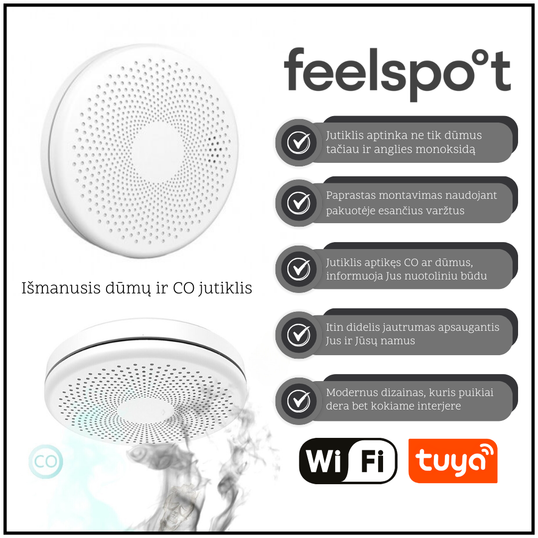 Išmanusis dūmų ir CO2 jutiklis Feelspot FS-CSS01W