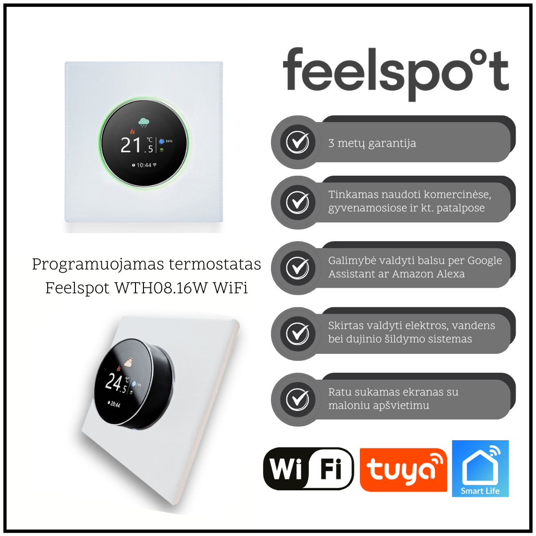 Programuojamas termostatas Feelspot WTH08.16B WiFi, baltas