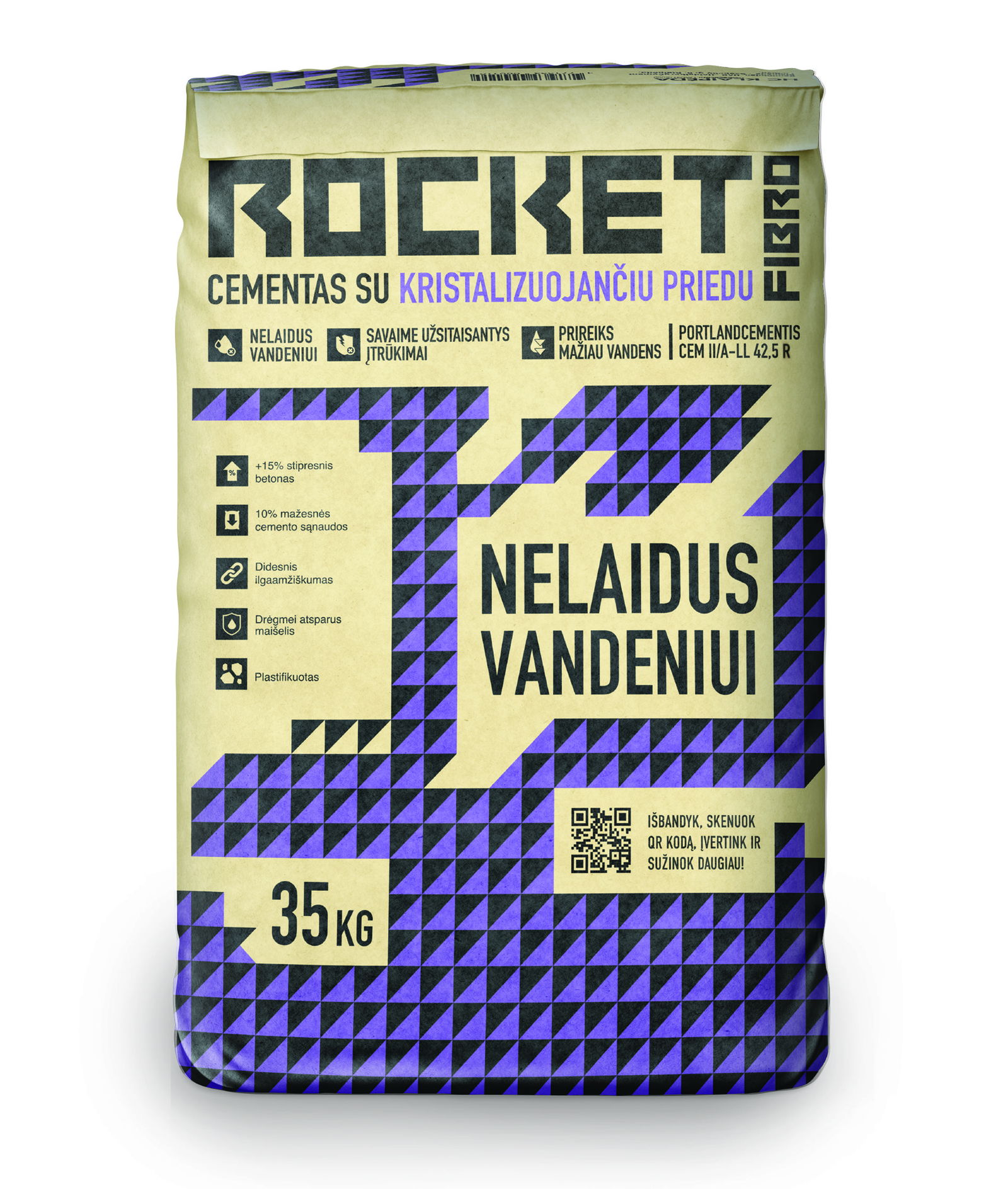 Cementas su kristalizuojančiu priedu Rocket FIBRO, 35 kg