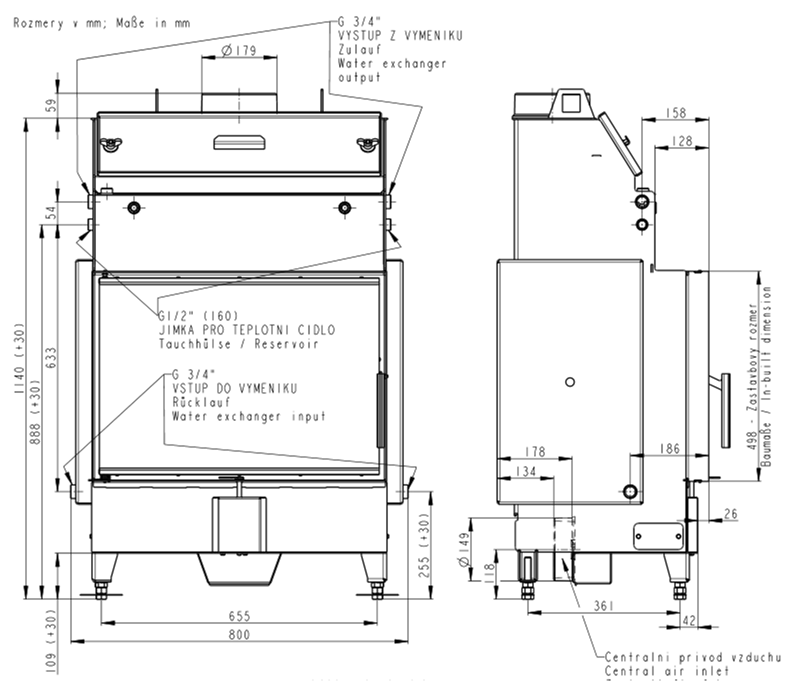 Plieninis židinio ugniakuras su šilumokaičiu ROMOTOP KV HEAT HW2Z01 70.50