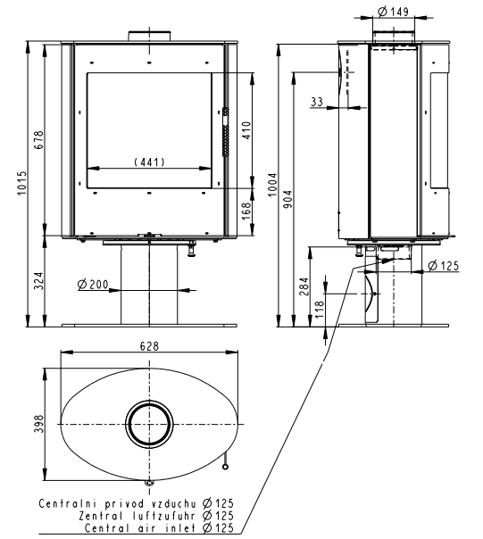 Plieninė krosnelė Romotop Ovalis T 03, lenktu stiklu