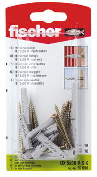 Nailoniniai kaiščiai su medsraigčiu FISCHER UX, 8 x 50 mm, 5 vnt.