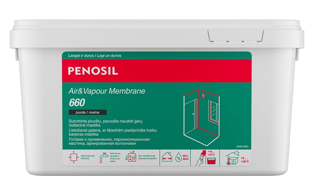 Garų izoliacinė mastika PENOSIL Air&Vapour Membrane 660,  juodos sp., 5 kg