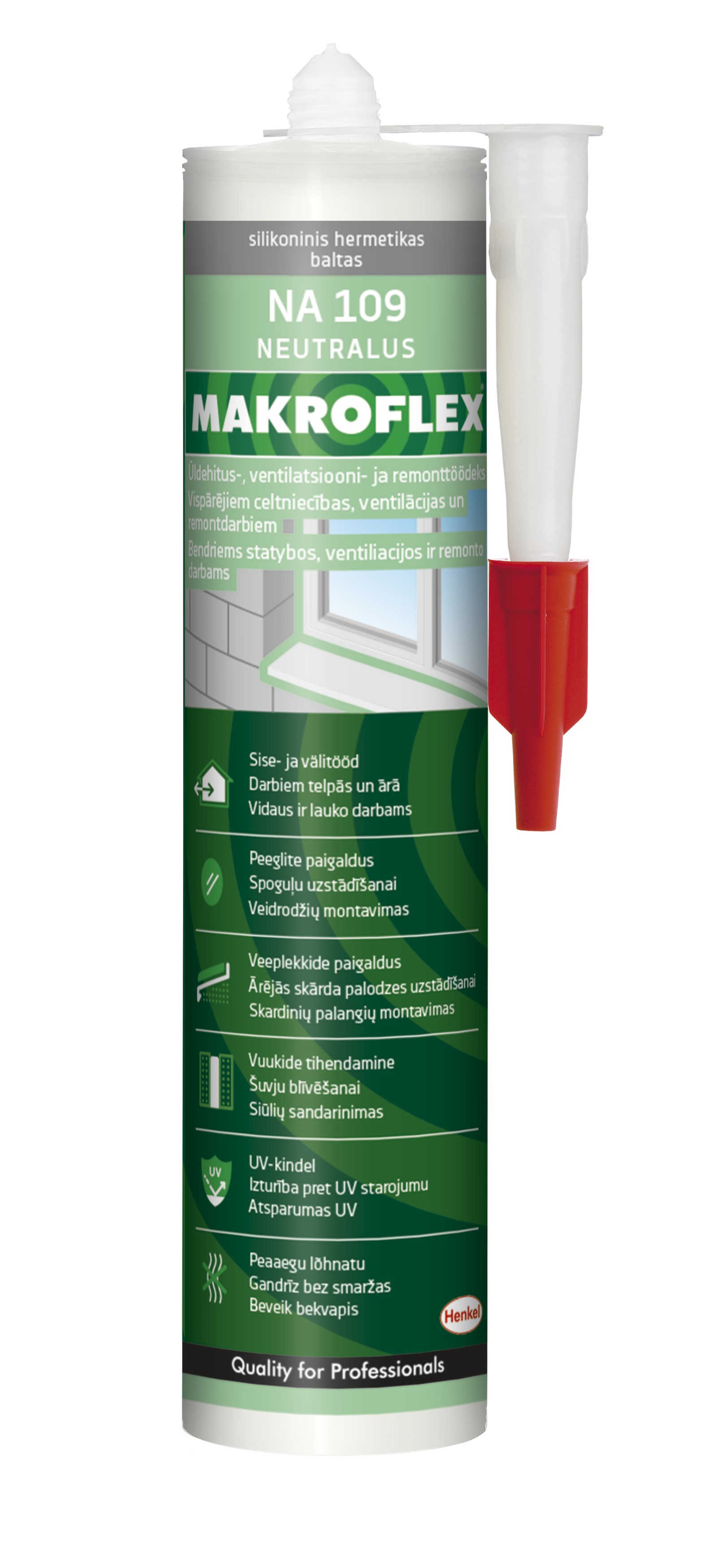 Neutralus silikoninis hermetikas MAKROFLEX NA 109, baltos sp., 300 ml