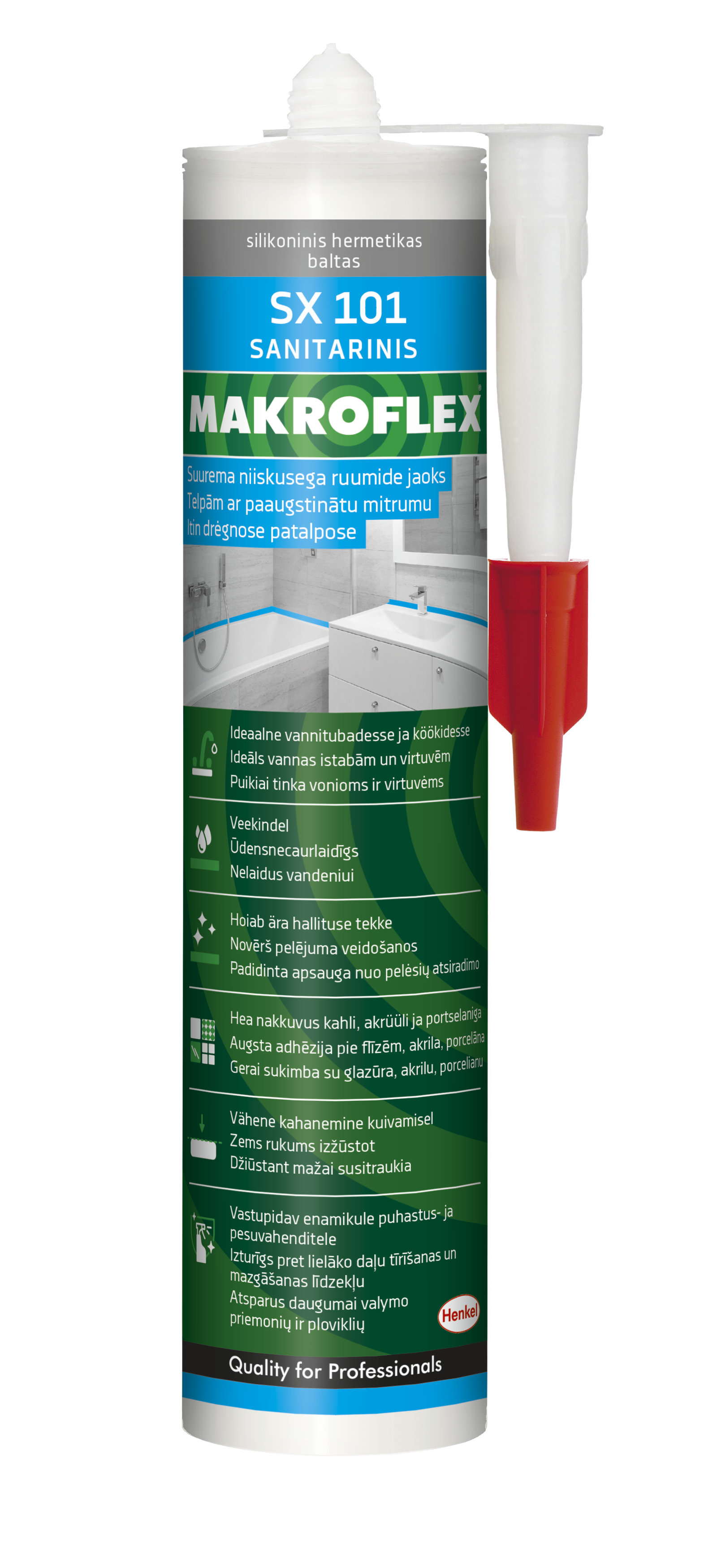 Sanitarinis silikoninis hermetikas MAKROFLEX SX 101, baltos sp., 300 ml