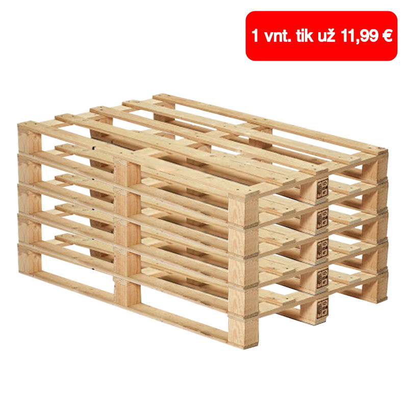 Naujas, vienkartinis, plonų lentų, šviesus medinis 800x1200 mm padėklas, apkrova iki 700 kg, 5 vnt.